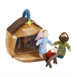 Set Of 5 Nativity Plush Stable With Mary, Joseph, Jesus And Manger